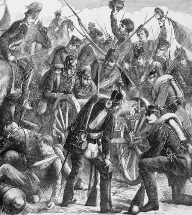 Acima, metralhadora de fabricação francesa usada na Guerra Franco-Prussiana