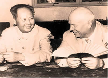Khrushchev e Mao em uma das últimas reuniões que antecederam o rompimento entre chineses e soviéticos.