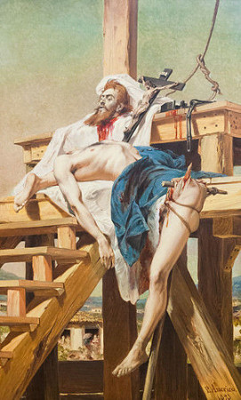 Acima, quadro do pintor Pedro Américo representando Tiradentes morto e esquartejado