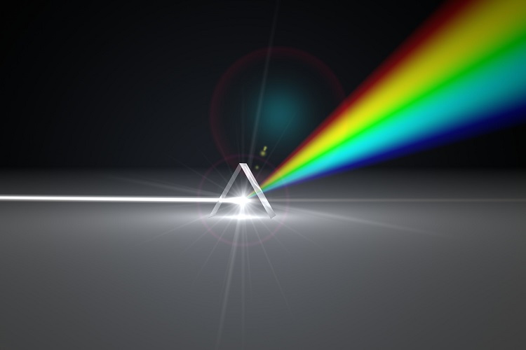 Refração da luz em prisma A luz dispersa-se ao passar por um prisma em razão dos diferentes índices de refração para cada frequência de luz.