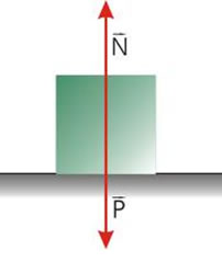 Representação da força normal (N) e da força peso (P).