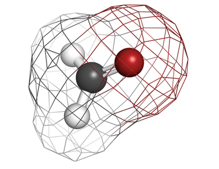 A molécula do formol possui geometria trigonal com um ângulo de 120º por causa da hibridização sp2 do carbono