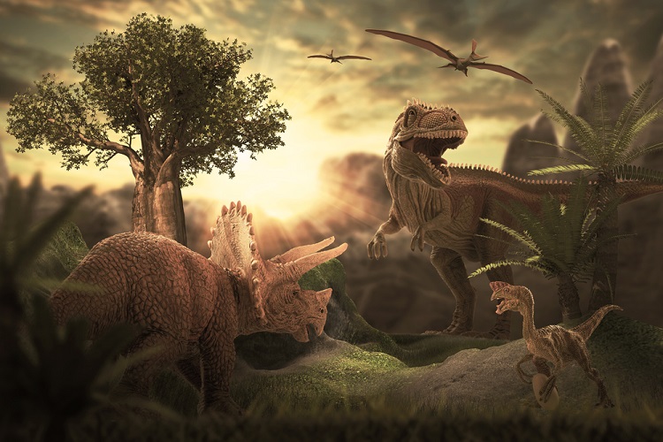 Dinossauros são répteis que viveram na Era Mesozoica.