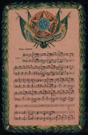 Acima, imagem da partitura do Hino Nacional Brasileiro
